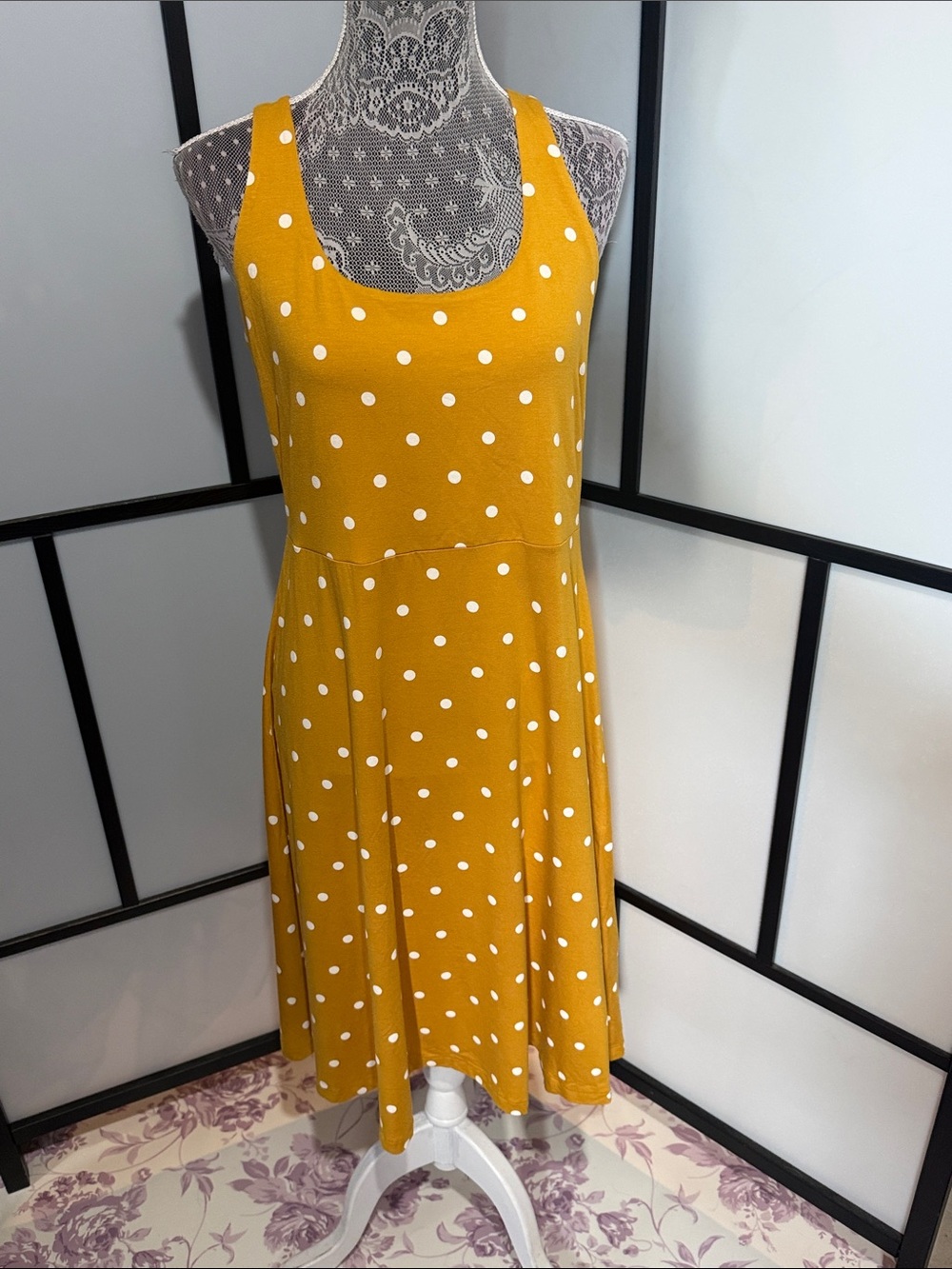 Old Navy Mustard Polka Dot Scoop-Neck Midi Dress